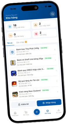 Màn hình ứng dụng C-Shop hiển thị báo cáo bán hàng